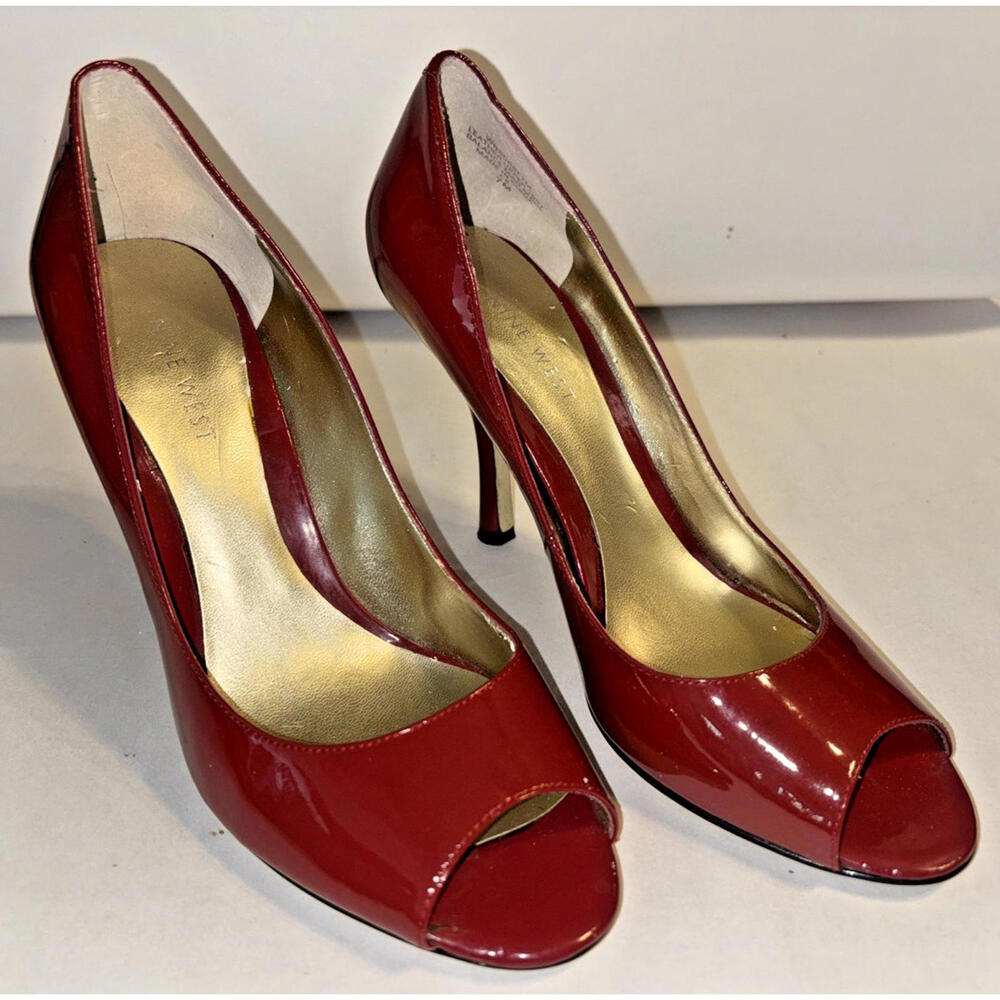 Nine West Women's Red Sorbet Shoes Size 7M 4" Heel Patent Leather